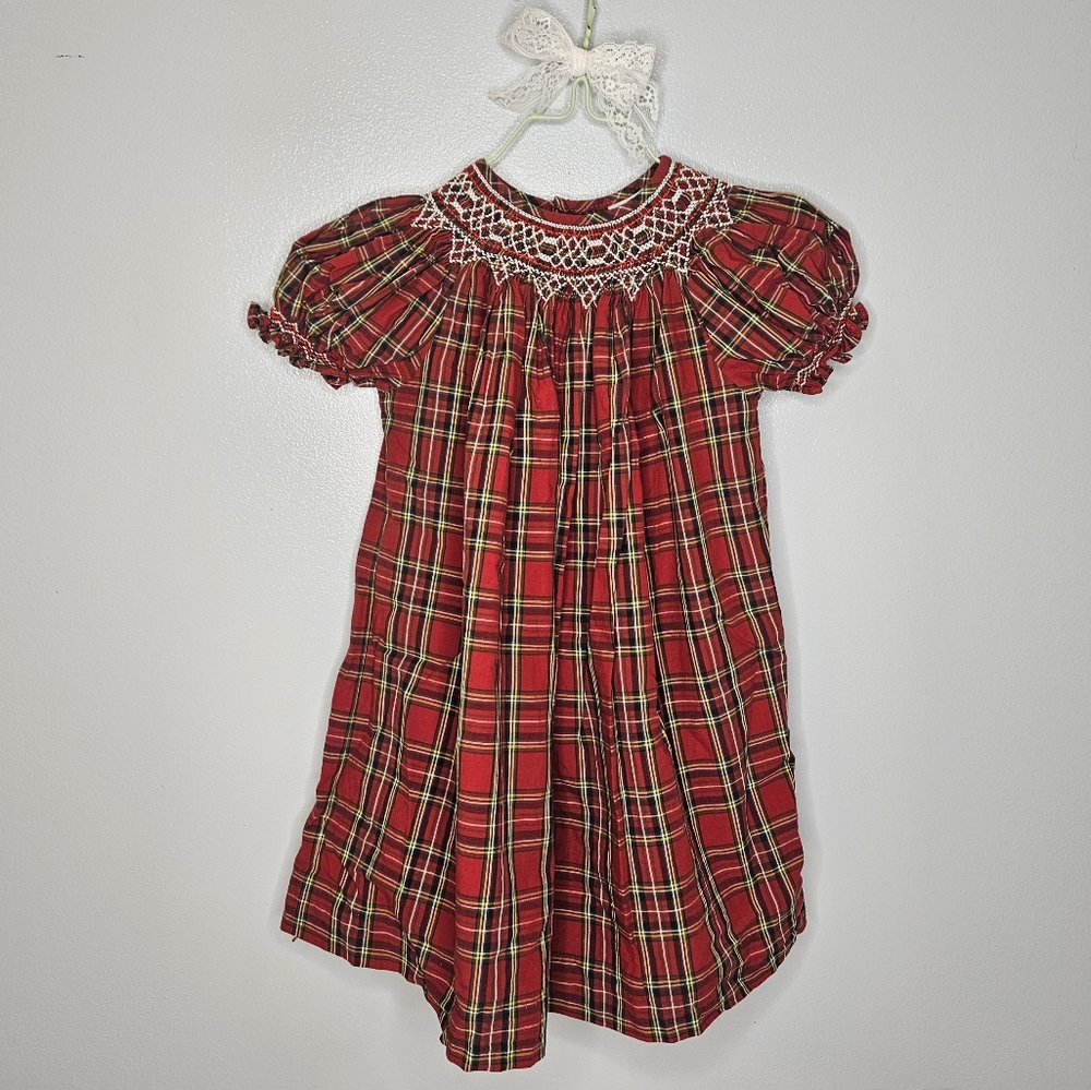Red Plaid Dress with Smocked Neck line Size 9m